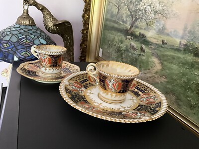 CHAMBERLAIN WORCESTER REGENT PORCELAIN 2 CUPS   and 2 SAUCERS C. 1810- 1820