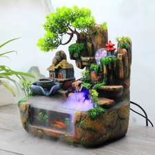 Indoor Water Fountain With Led & Mist Resin Rockery Waterfall home decor Art Dec