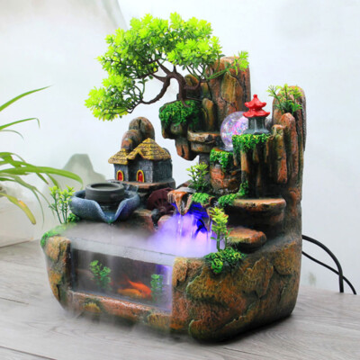 Indoor Water Fountain With Led & Mist Resin Rockery Waterfall home decor Art Dec