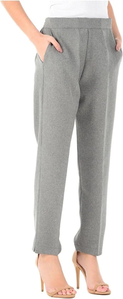 Womens Trousers Ladies Half Elasticated Stretch Waist Work Office Pockets Pants - Image 2 of 4