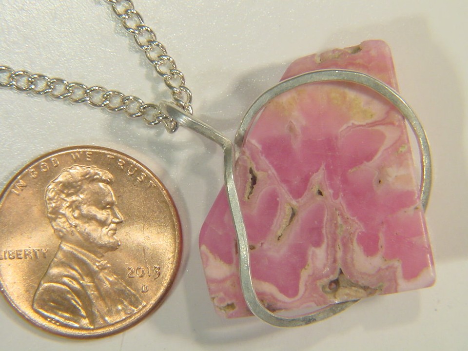 Pendentif Rhodochrosite Serti Fil D'argent Sterling - BUTW - Neuf Avec étiquettes