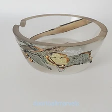 Vintage Transylvania Ashtray Dish Frosted Glass Hand Painted Bohemian Signed