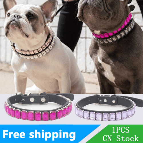 Adjustable Pet Cat Dog Bling Rhinestone Collar Puppy Leather Crystal Necklace - Picture 1 of 23