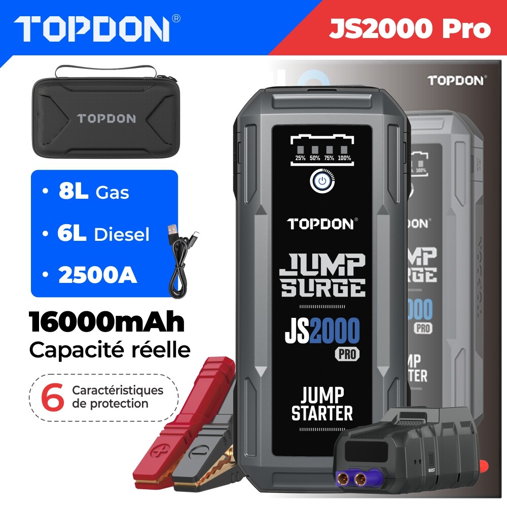 Booster de démarrage auto TOPDON JS2000 Pro pour éviter les pannes d'hiver