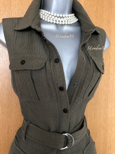 Vestido Karen Millen Reino Unido 10 Caqui Italiano Jacquard Firma Safari Trinchera - Imagen 2 de 9
