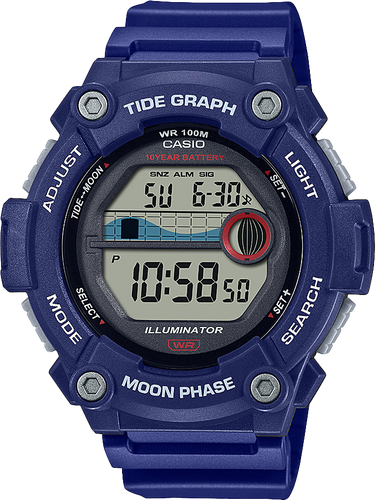 Casio WS-1300H-2AV, Tide Graph/Moon Phase Resin Watch, 3 Alarms,10 Year Battery