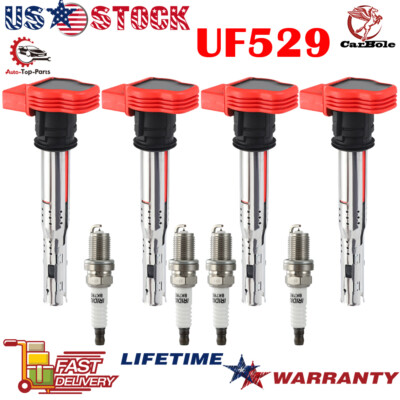 4X Ignition Coils & 4X spark plugs Pack for Audi A4 A8 Q5 Q7 R8 S4 VW