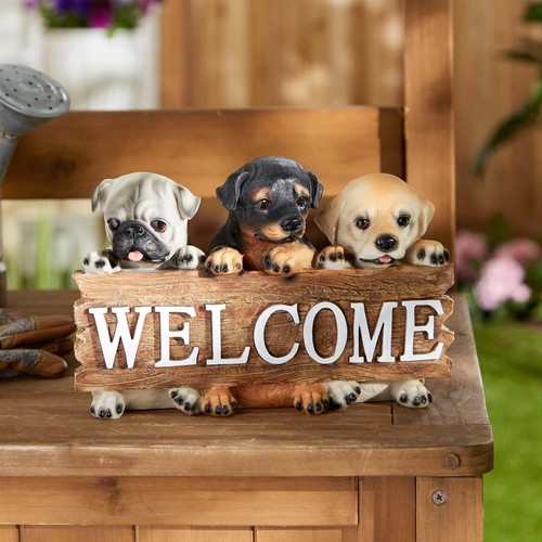 FIGURA ESTATUA DE BIENVENIDA PARA CACHORRO DECORACIÓN DE JARDÍN DEL HOGAR - Imagen 6 de 7