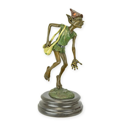 Bronzefigur Skulptur Statue Goblin Marmor Sockel Gnom Zwerg Mythologie EJA0966.2