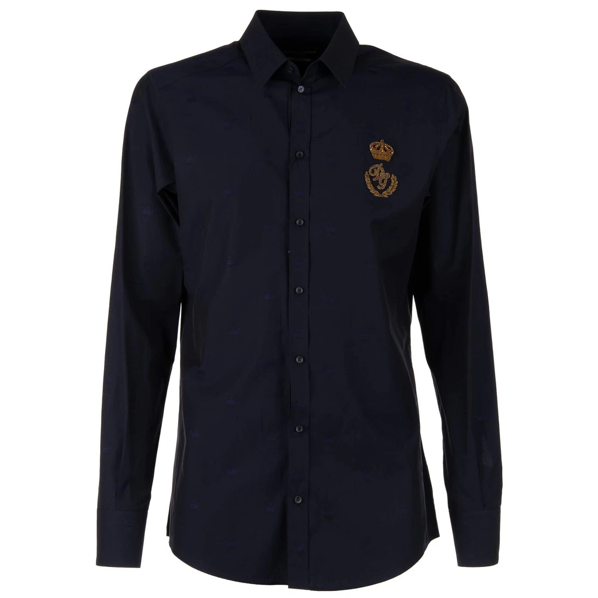 DOLCE GABBANA MARTINI Crown Embroidery Monogram Shirt Blue 40