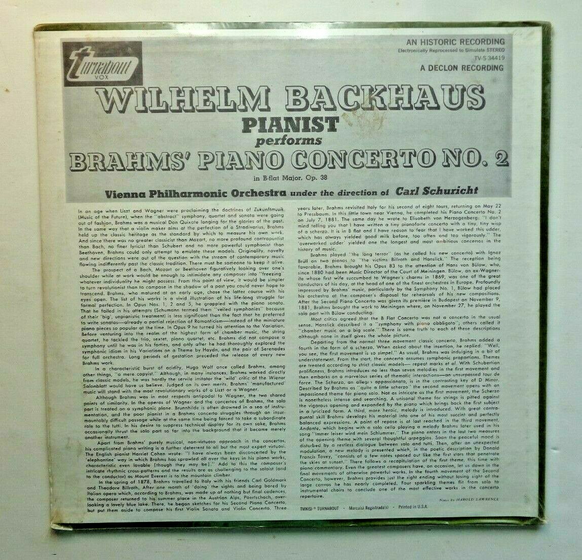 洋楽 Brahms - Piano Concerto No.2 Backhaus LP BRAHM'S-PIANO CONCERTO NO 2 - BACKHAUS PIANIST SEALED LP | eBay