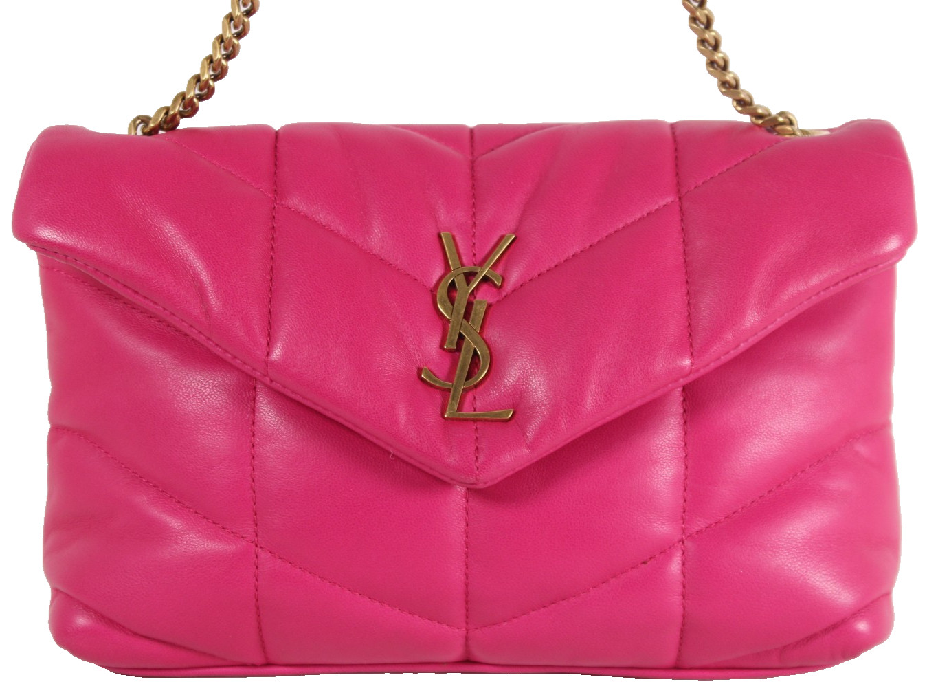 SAINT LAURENT Bubblegum Pink Leather TOY LOULOU PUFFER Crossbody Bag GHW