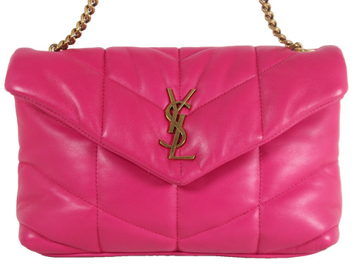 SAINT LAURENT Bubblegum Pink Leather TOY LOULOU PUFFER Crossbody Bag GHW