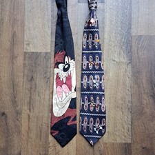Vintage Looney Tunes Silk Tie Bundle 2 Pack Taz Bugs Sylvester 1995 Warner Bros