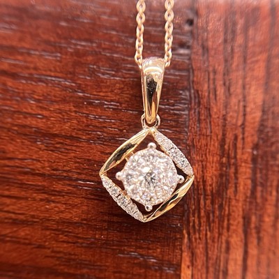 Echte runde Halo Diamanten Anhänger 18k Rotgold vorsteckbare Halskette mit 16 Zoll