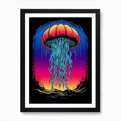 Upside Down Jellyfish Pop Art Style Framed Wall Art Poster Canvas Print Picture