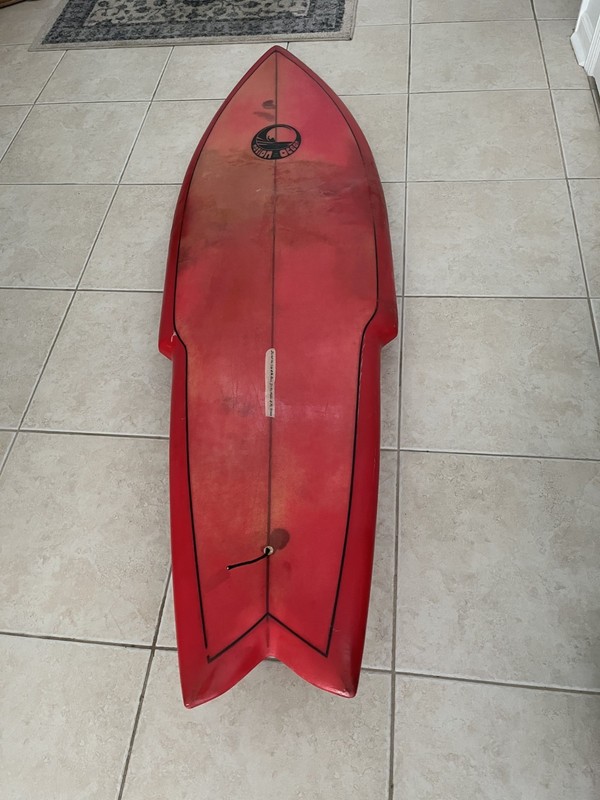 Rare  Vintage Surfboard Motion of the Ocean 1970's-80's. 78 1/2" long w/sticker