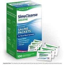 Pre-Mixed Saline Packets for Sinus Rinse and Nasal Irrigation Systems, 100 Co...