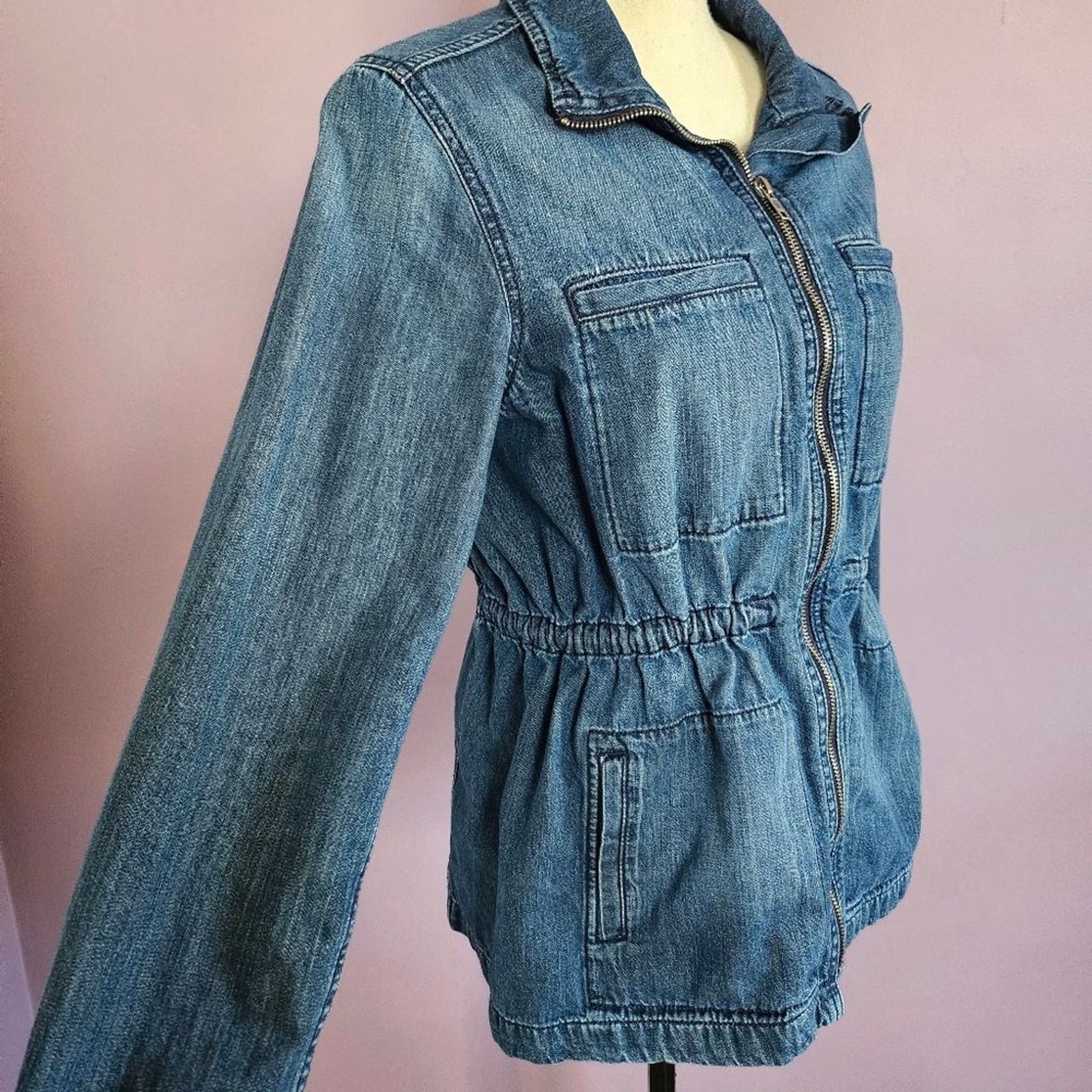 Medium Gap Medium Wash Denim Drawstring Waist Zip… - image 7