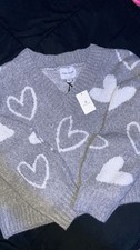 Pink Rose Women s Heart Design Pullover Sweatshirt, New With Tags, Gray, Size S