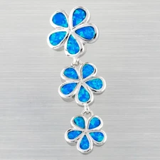 3 Plumeria Ocean Blue Fire Opal Silver Jewelry Necklace Pendant