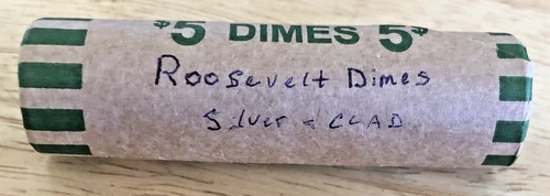 Roosevelt Dime Roll, Qty 50 Coins, 46 90% Silver, 4 Clad