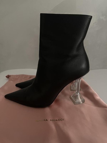 Women Amina Muaddi Ankle Boots Black Leather 38.5