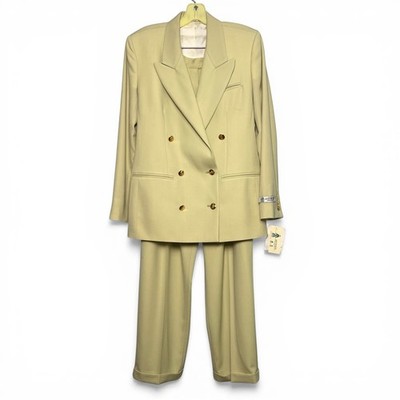 Vtg Austin Reed Worsted Wool Pant Suit Double Breasted Pistachio Green Sz 6 NWT