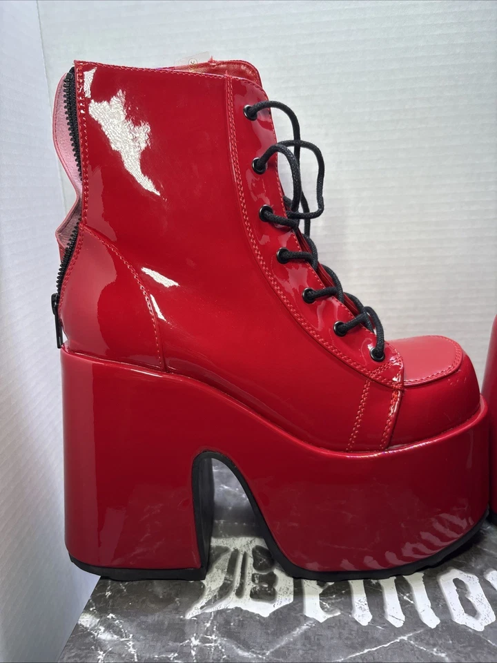 Camel 203 Stacked Red Patent Platform Size 8.  Ankle Boots NY Restocked DEMONIA - Image 3 of 4