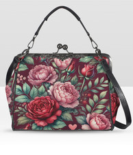 Victorian Valentine Red Pink Flowers Heart Shoulder Cross Body Hand Bag Satchel