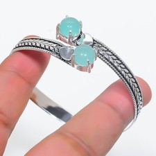 Aqua Chalcedony Gemstone 925 Sterling Silver Adjustable Cuff Bracelet For Gift