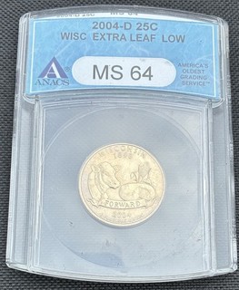 2004 D State Quarter ANACS MS 64 Wisconsin Extra Leaf Low