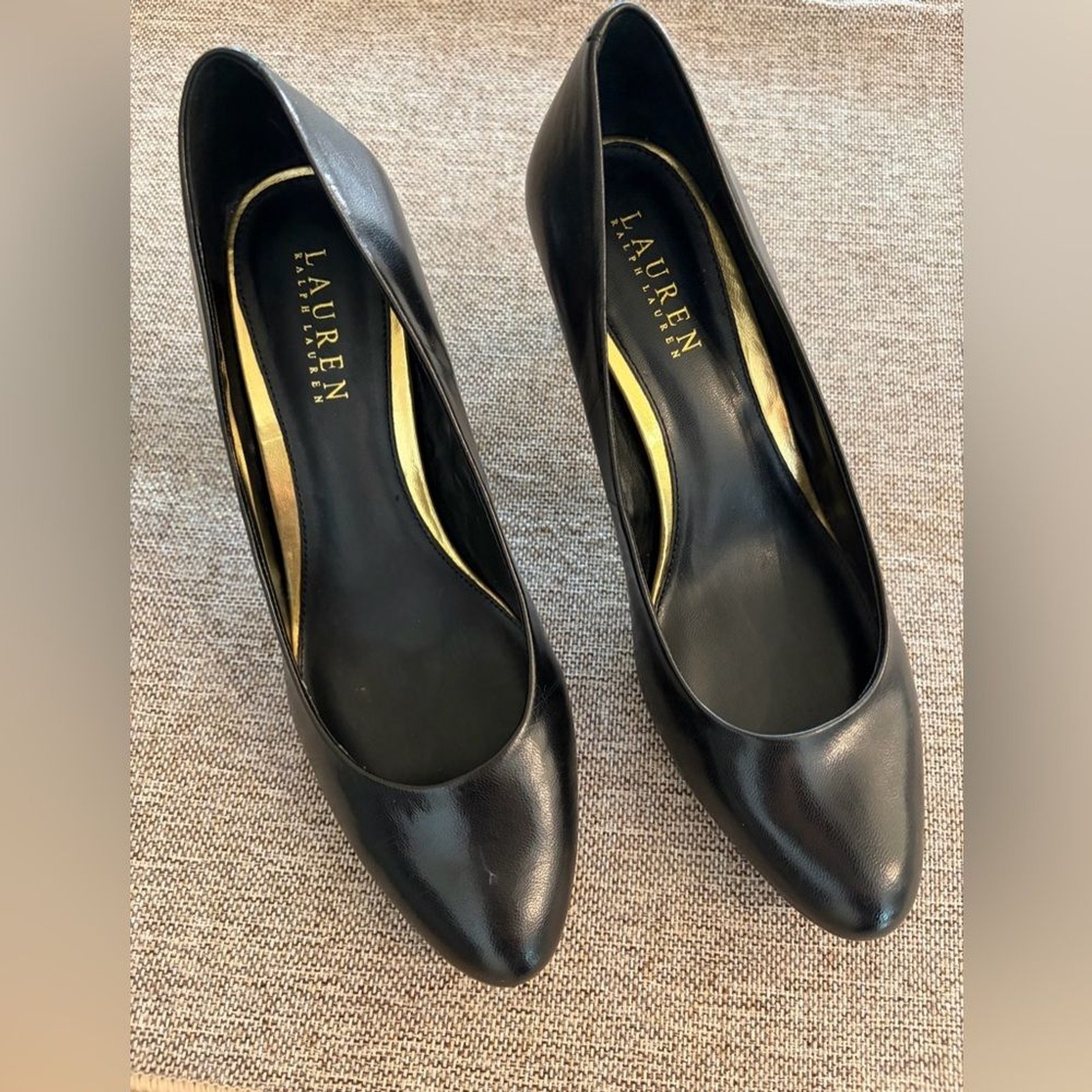 Lauren Ralph Lauren Harper Black Leather Pointed Toe Pumps Heels 8.5B