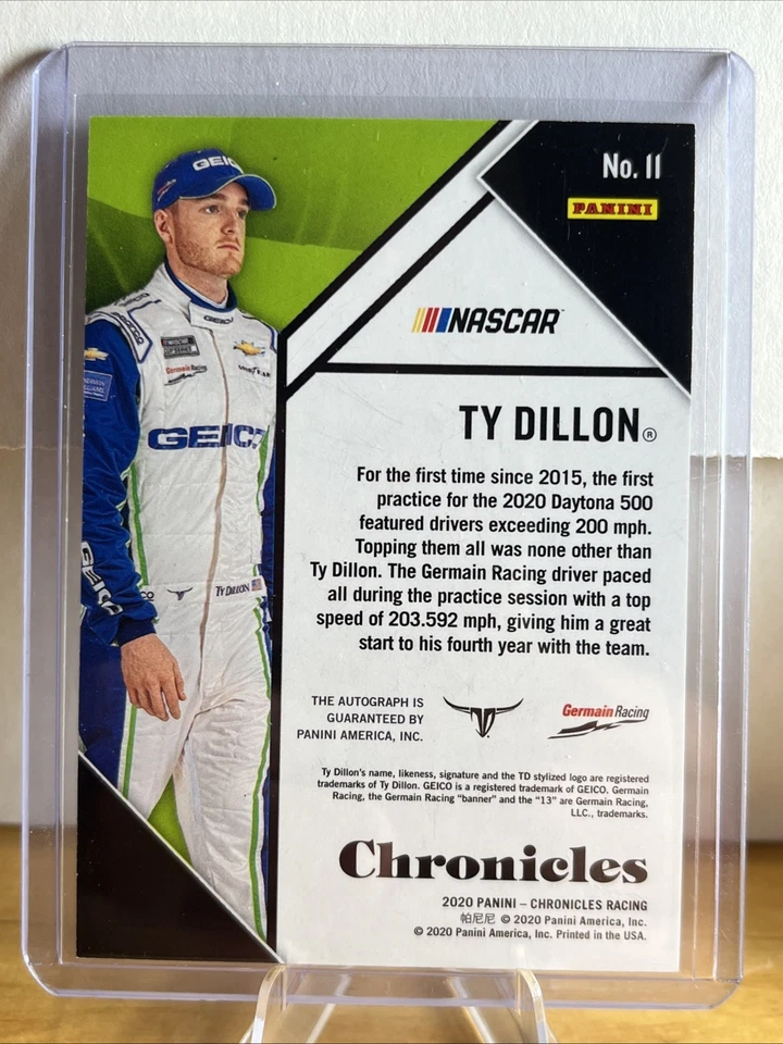 2020 Panini Chronicles - Chronicles Autographs Ty Dillon #11 /25 & Red Base /99 - Image 3 of 4