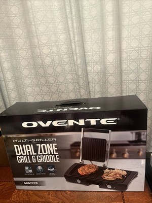 Ovente Dual Zone Grill & Griddle GDG222B Electric Nonstick Countertop