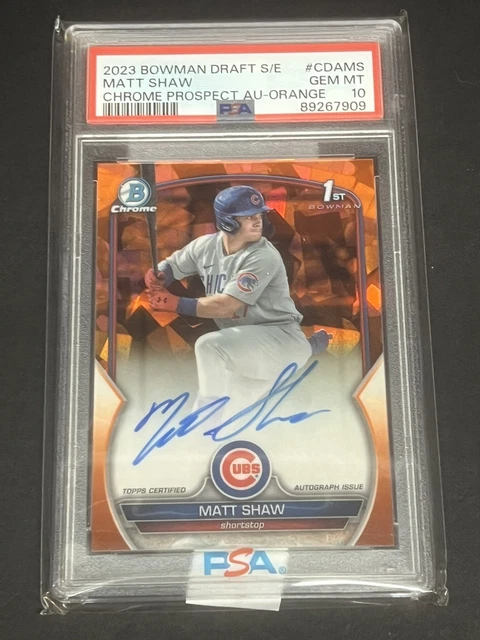 Matt Shaw Auto 2023 PSA 10 Bowman Chrome Sapphire Orange Refractor /25 Gem Mint🔥