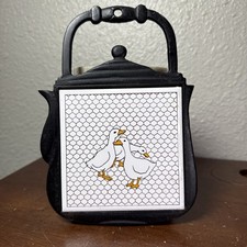 Vintage Country Goose Cast Iron Teapot Trivet Ceramic Tile Hot Plate Wall Hang