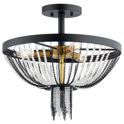 Kichler 52049BKT Alexia 16'' Semi-Flush 3 Light Ceiling Fixture w/ Crystal Beads