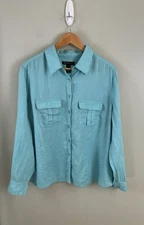 INC International Concepts Women’s 100% Linen Button Front Shirt Sz 18 Turquoise