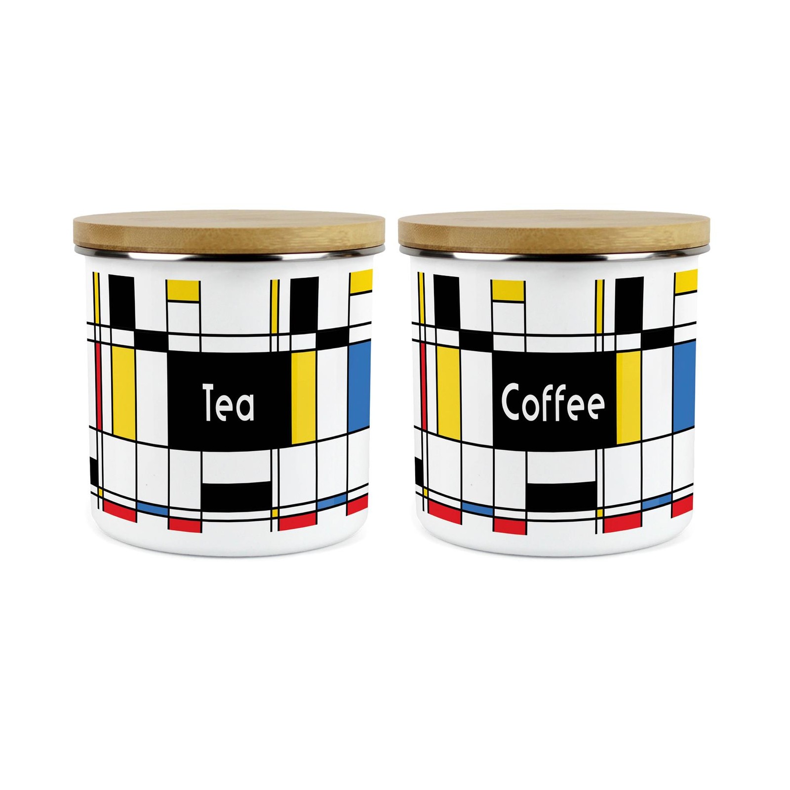Retro Tea & Coffee Canister Set - Art Deco 1.2L Large Kitchen Storage Tins