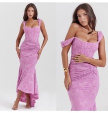 House of CB Cesca Floral Ruched High-Low Corset Dress Warm Pink Size Medium Prom