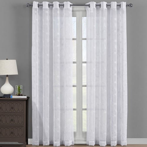Juego de cortina transparente bordada Brook ventana ojal superior 2 paneles beige o blanco - Imagen 7 de 14