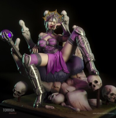 Evil Lyn, Skelett Thron, sexy Pin Up, Figur, 3D Druck, Torrida, UNBEMALT
