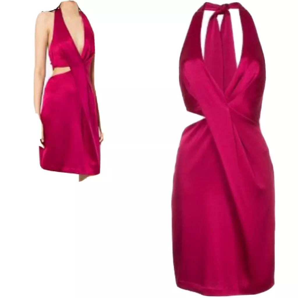 Halston Heritage Women s Halter Neck Cut Out Satin Dress