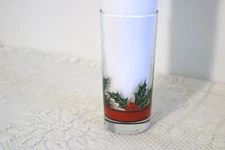 HOLLY AND BERRIES RED BAND CLEAR GLASS WATER LEMONADE ICE TEA TUMBLERS Set of 3