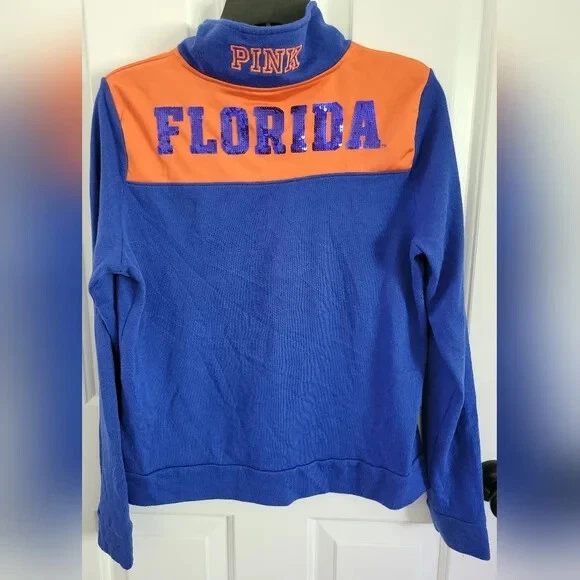 РОЗОВЫЙ пуловер Victoria's Secret Collegiate Florida Gators 1/4 на молнии с блестками размер SM - Изображение 2 из 4