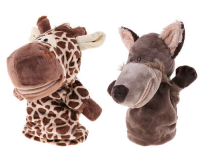 2pcs niedliche Plüsch Velour Tiere Handpuppen Giraffe & Wolf Kind Child A2O4K3C2