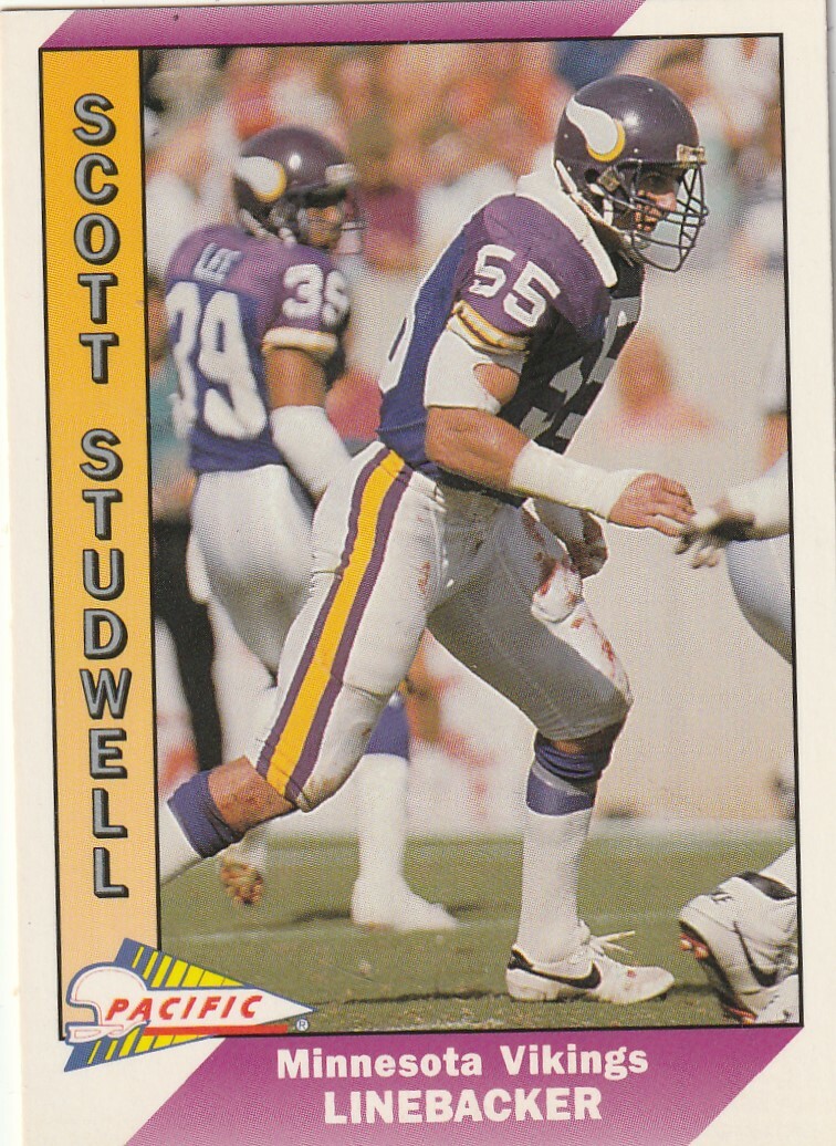 FREE SHIPPING-MINT-1991 Pacific Scott Studwell #297-PLUS VIKINGS BONUS CARDS