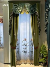 Custom Modern French velvet bedroom green cloth curtain valance drape C2082