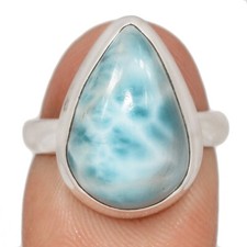 Natural Genuine Larimar - Dominican Republic 925 Silver Ring s.7 CR68828